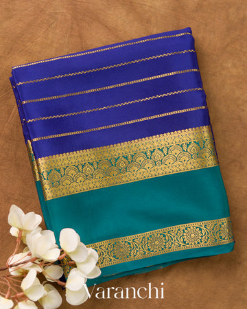 Royal Blue Striped Pure Mysore Crepe Silk Saree
