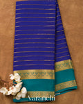 Royal Blue Striped Pure Mysore Crepe Silk Saree