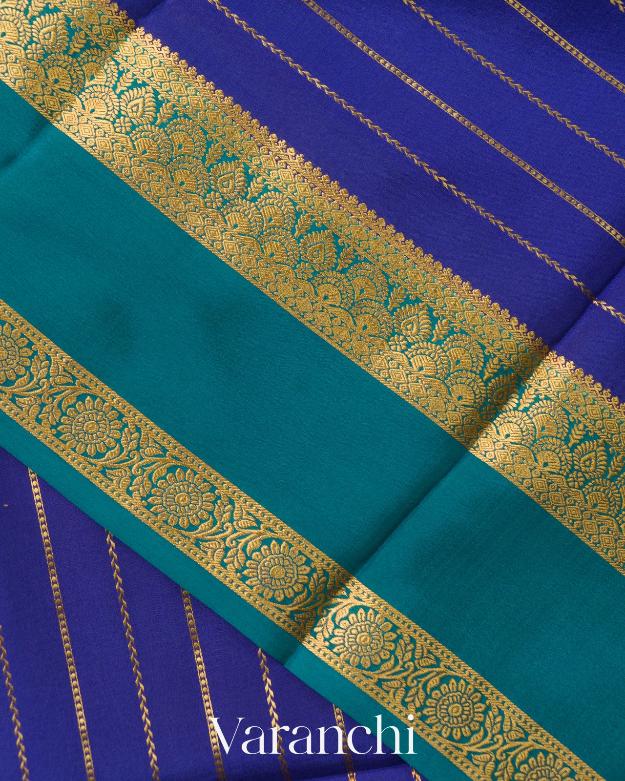 Royal Blue Striped Pure Mysore Crepe Silk Saree