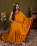 Mustard Orange Pure Mysore Crepe Silk Saree