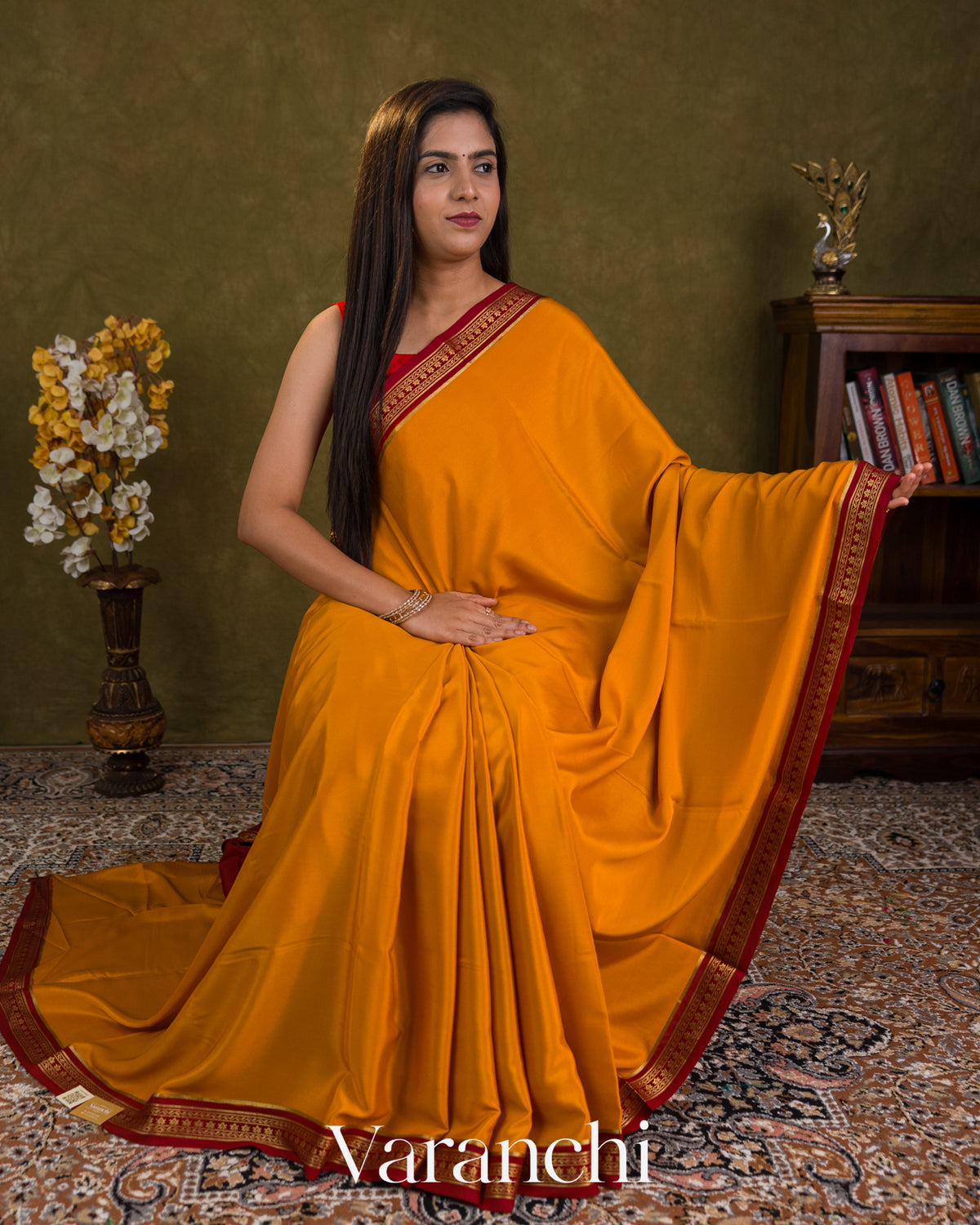 Mustard Orange Pure Mysore Crepe Silk Saree