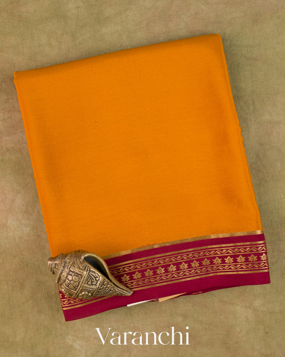 Mustard Orange Pure Mysore Crepe Silk Saree