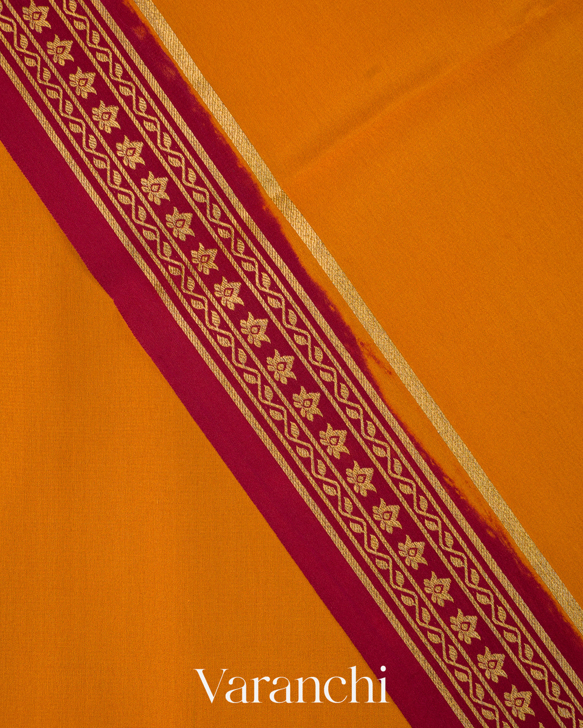 Mustard Orange Pure Mysore Crepe Silk Saree