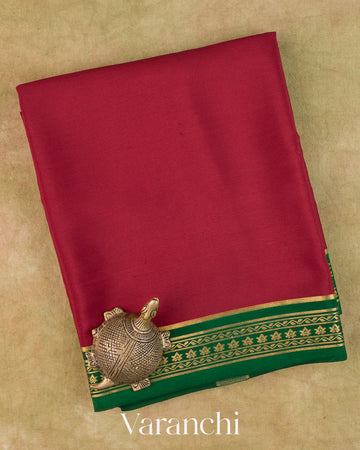 Wine Red Pure Mysore Crepe Silk Saree