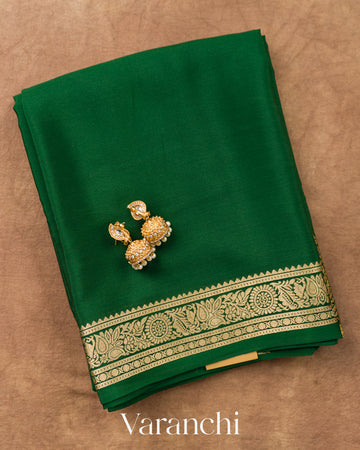 Bottle Green Pure Mysore Crepe Silk Saree