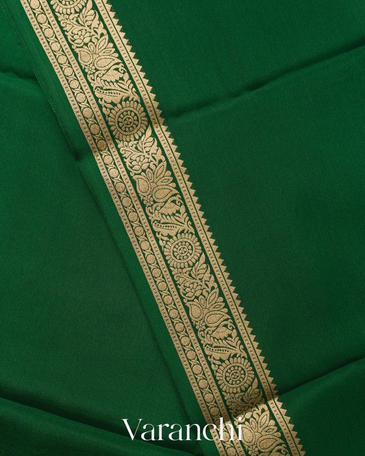 Bottle Green Pure Mysore Crepe Silk Saree
