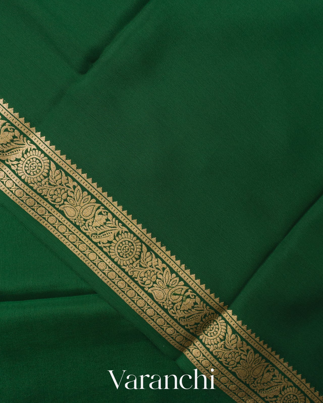 Bottle Green Pure Mysore Crepe Silk Saree