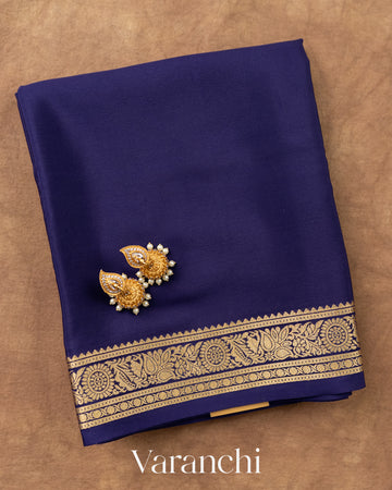 Navy Blue Pure Mysore Crepe Silk Saree