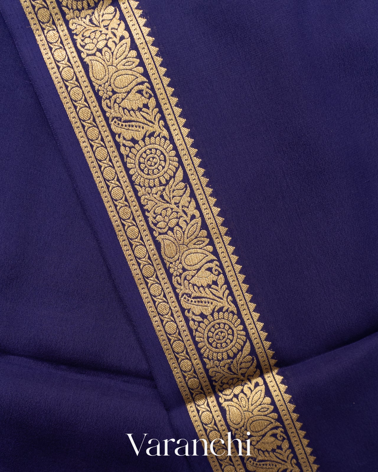 Navy Blue Pure Mysore Crepe Silk Saree