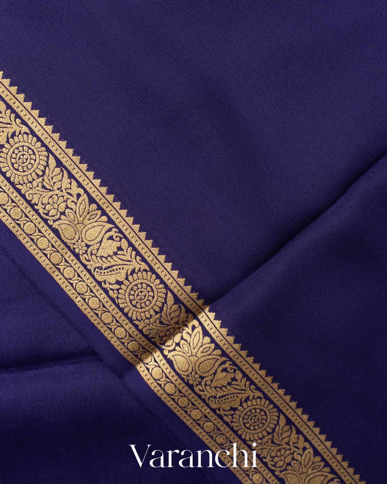 Navy Blue Pure Mysore Crepe Silk Saree
