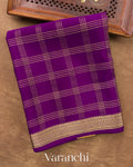 Purple Checkered Pure Mysore Crepe Silk Saree