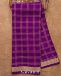 Purple Checkered Pure Mysore Crepe Silk Saree