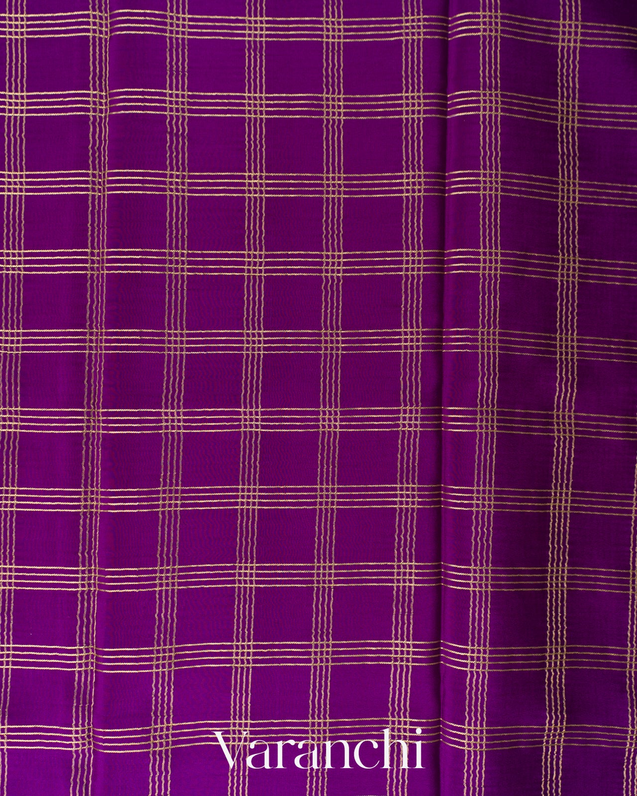 Purple Checkered Pure Mysore Crepe Silk Saree