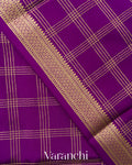 Purple Checkered Pure Mysore Crepe Silk Saree