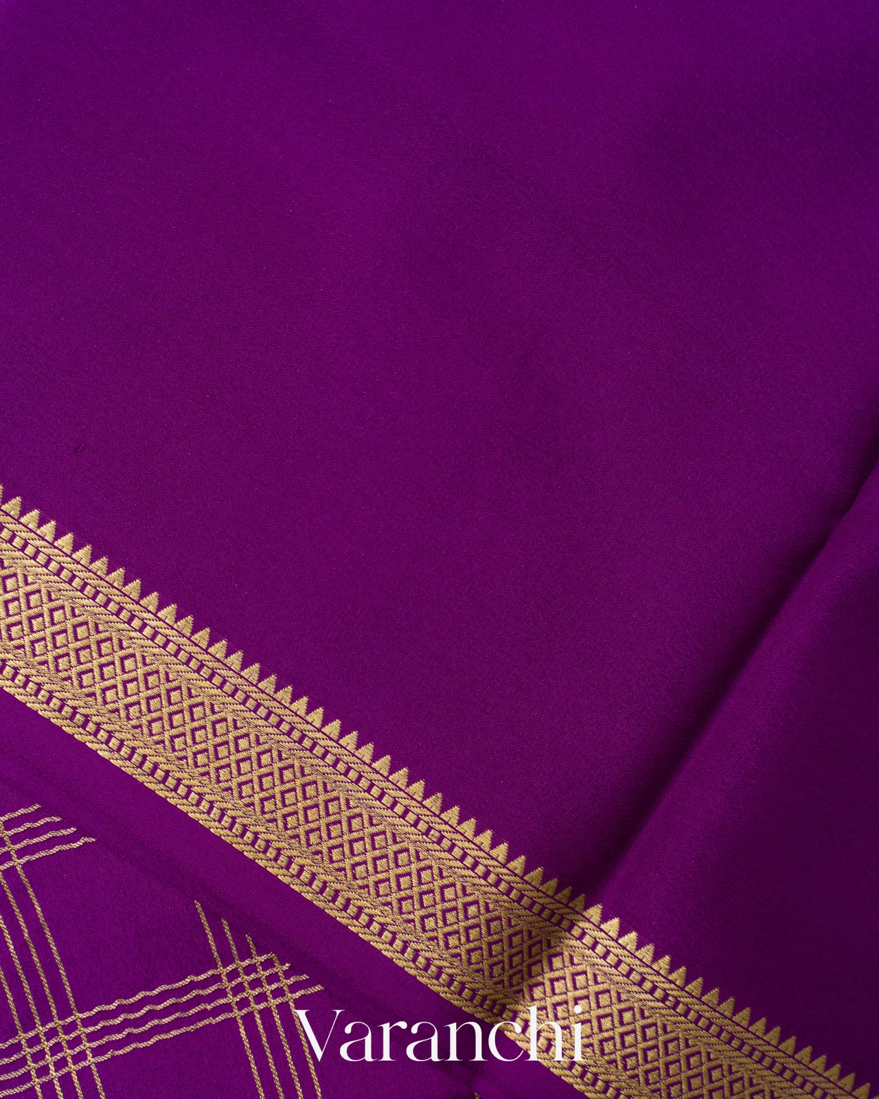 Purple Checkered Pure Mysore Crepe Silk Saree