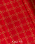 Bright Red Checkered Pure Mysore Crepe Silk Saree