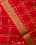 Bright Red Checkered Pure Mysore Crepe Silk Saree