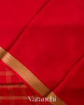 Bright Red Checkered Pure Mysore Crepe Silk Saree