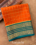 Tangerine Orange Checkered Pure Mysore Crepe Silk Saree