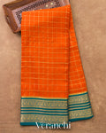 Tangerine Orange Checkered Pure Mysore Crepe Silk Saree