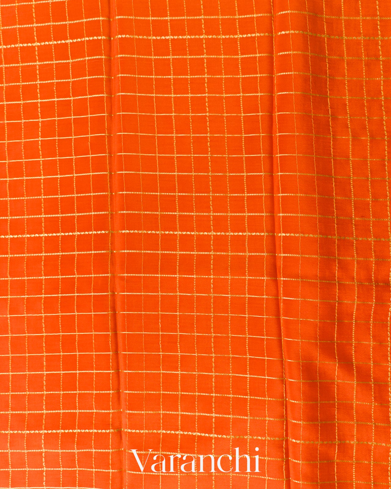 Tangerine Orange Checkered Pure Mysore Crepe Silk Saree