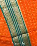 Tangerine Orange Checkered Pure Mysore Crepe Silk Saree