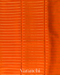 Bright Orange Striped Pure Mysore Crepe Silk Saree