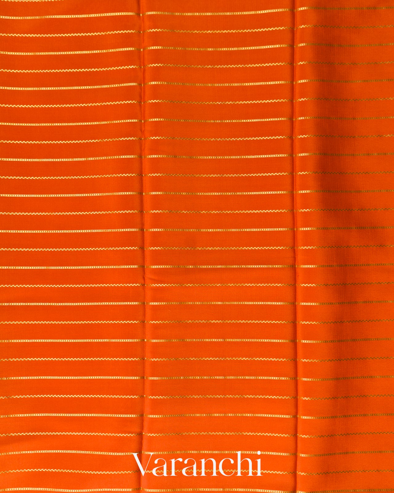 Bright Orange Striped Pure Mysore Crepe Silk Saree