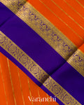Bright Orange Striped Pure Mysore Crepe Silk Saree