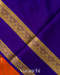 Bright Orange Striped Pure Mysore Crepe Silk Saree