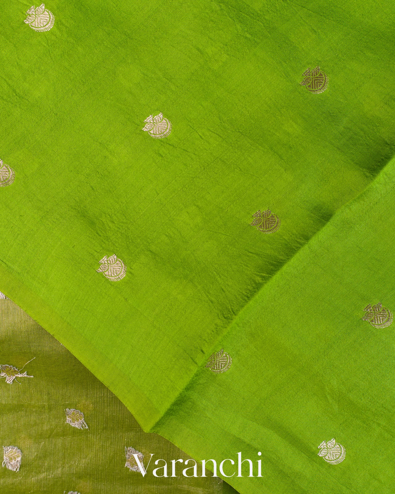 Parrot Green Tissue Pure Kora Silk Saree