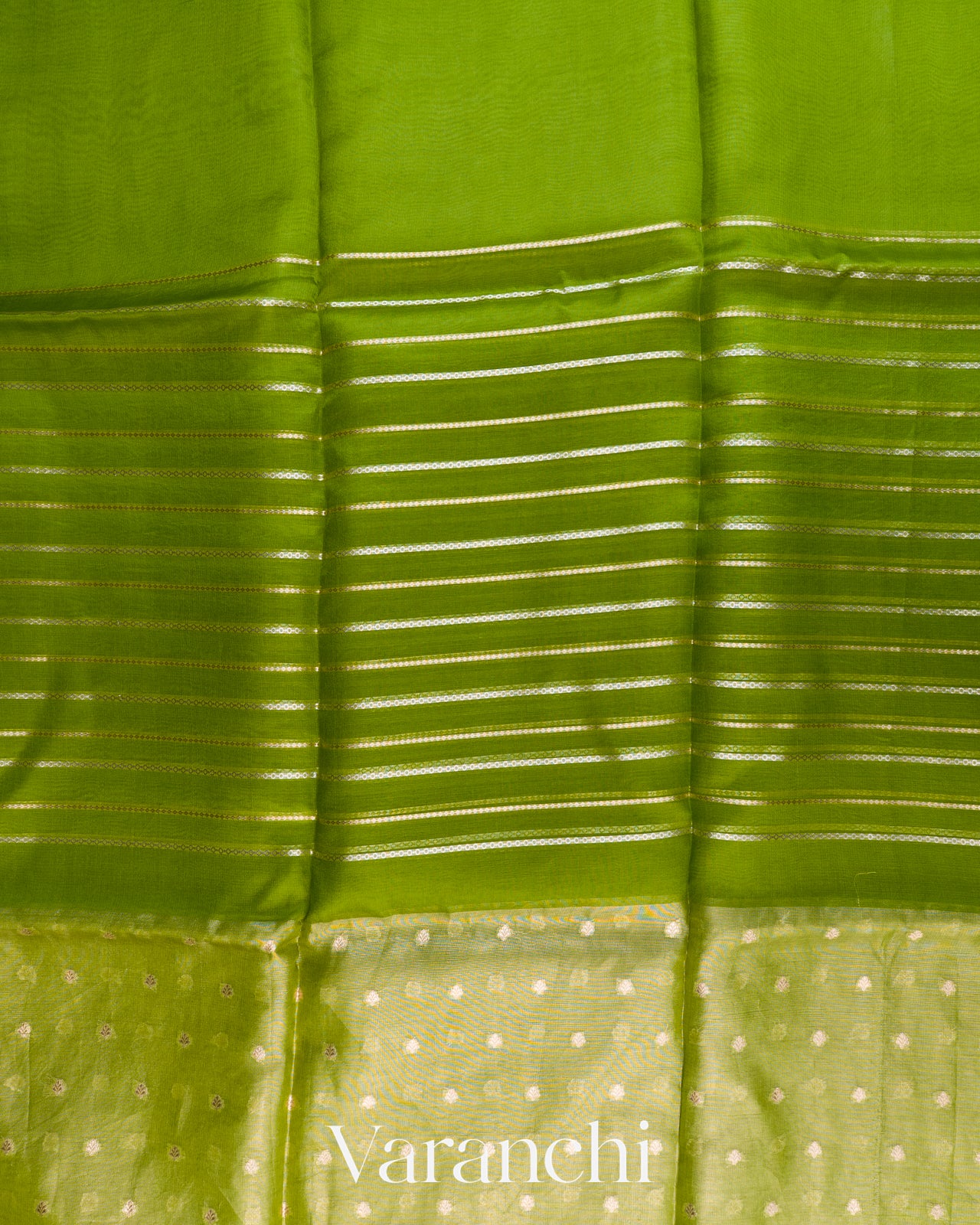 Parrot Green Tissue Pure Kora Silk Saree