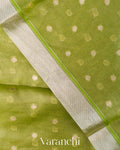 Parrot Green Tissue Pure Kora Silk Saree