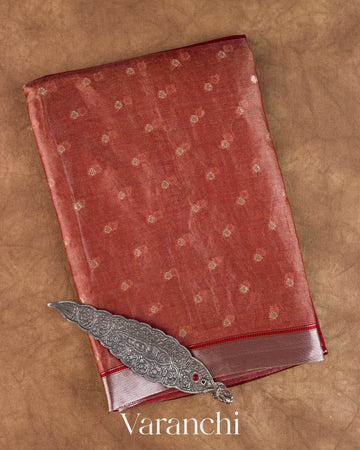Maroon Tissue Pure Kora Silk Saree