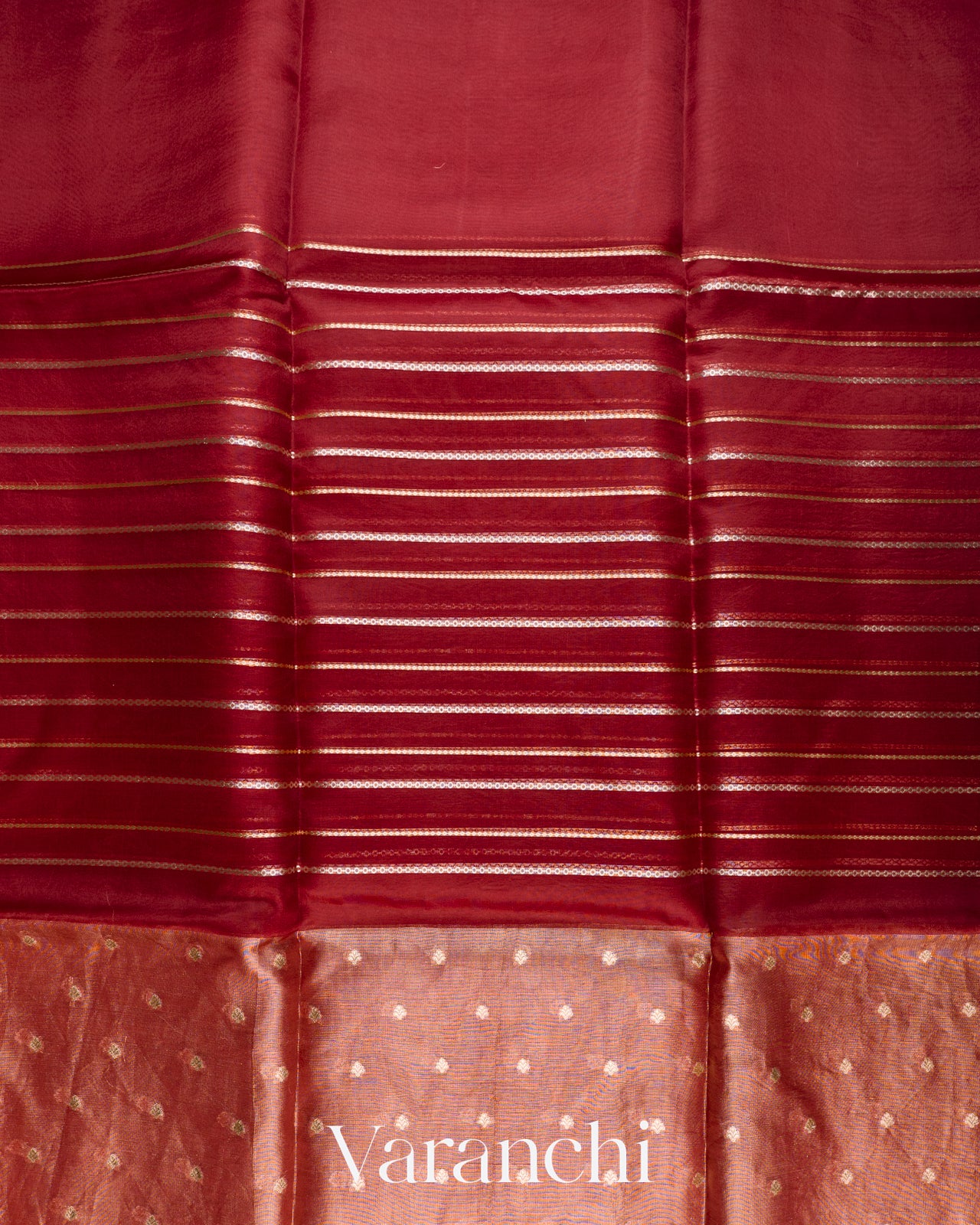 Maroon Tissue Pure Kora Silk Saree