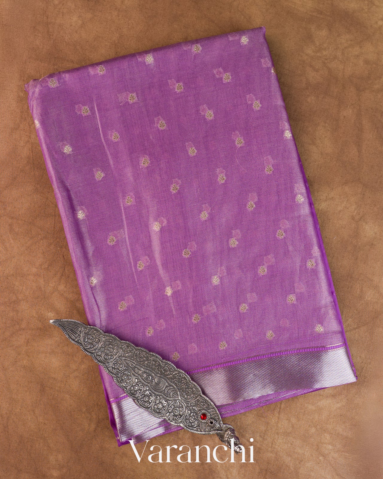 Purple Tissue Pure Kora Silk Saree