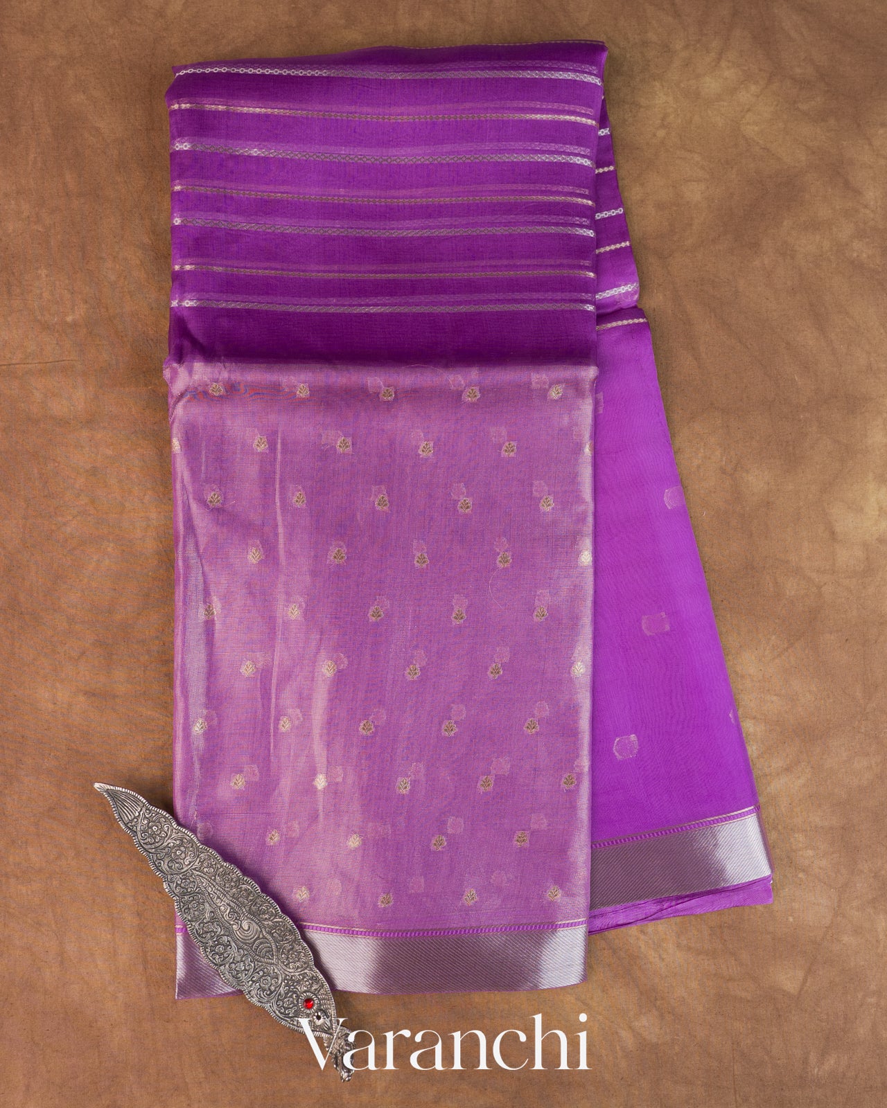 Purple Tissue Pure Kora Silk Saree