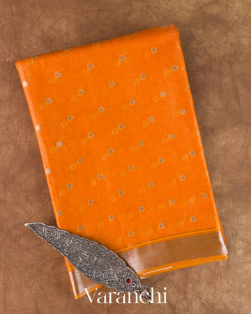 Bright Orange Tissue Pure Kora Silk Saree