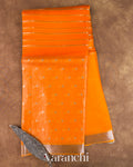Bright Orange Tissue Pure Kora Silk Saree