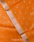 Bright Orange Tissue Pure Kora Silk Saree
