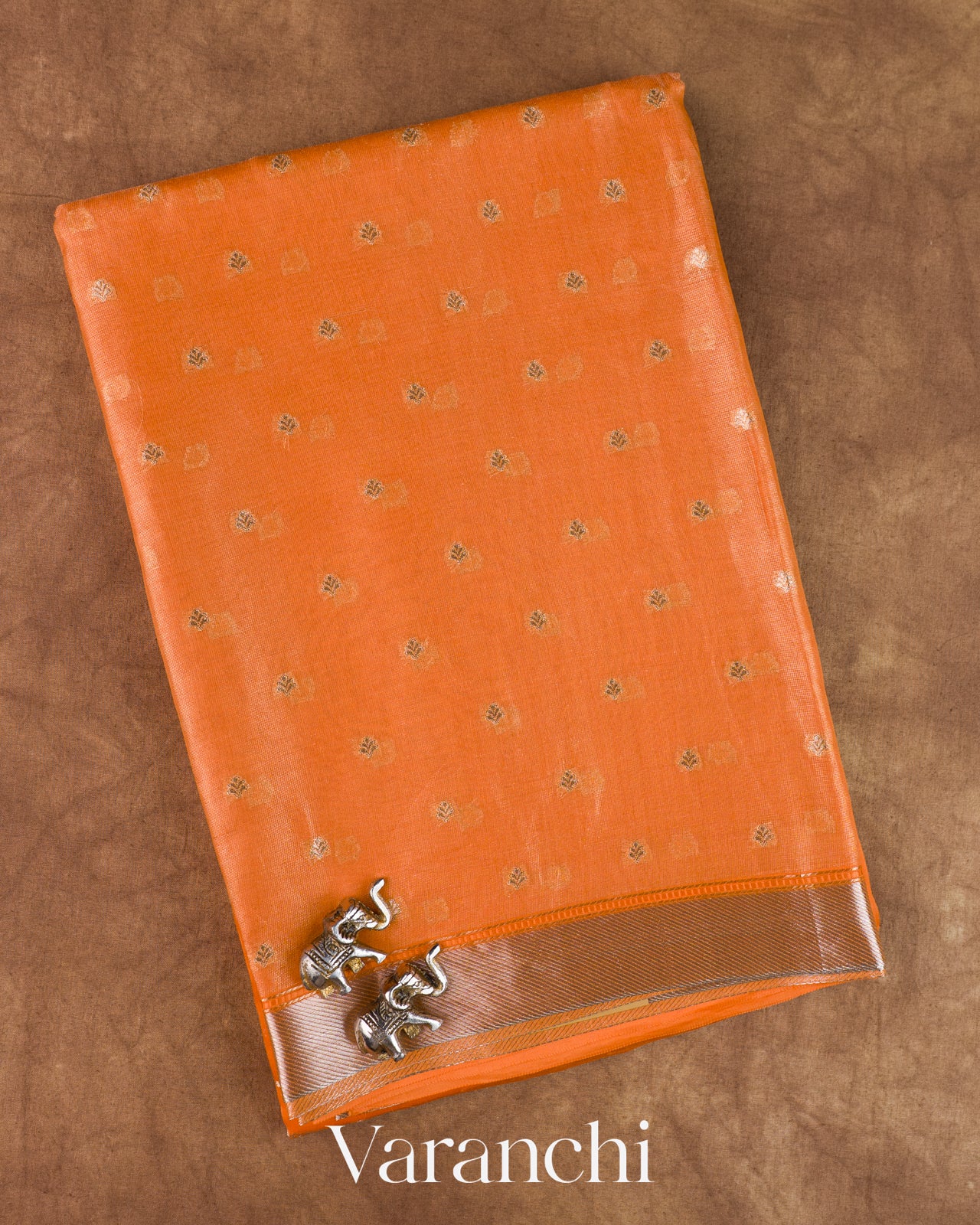 Tangerine Orange Tissue Pure Kora Silk Saree