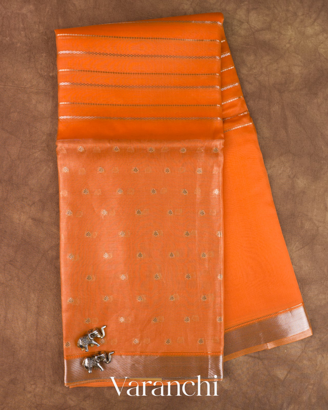 Tangerine Orange Tissue Pure Kora Silk Saree