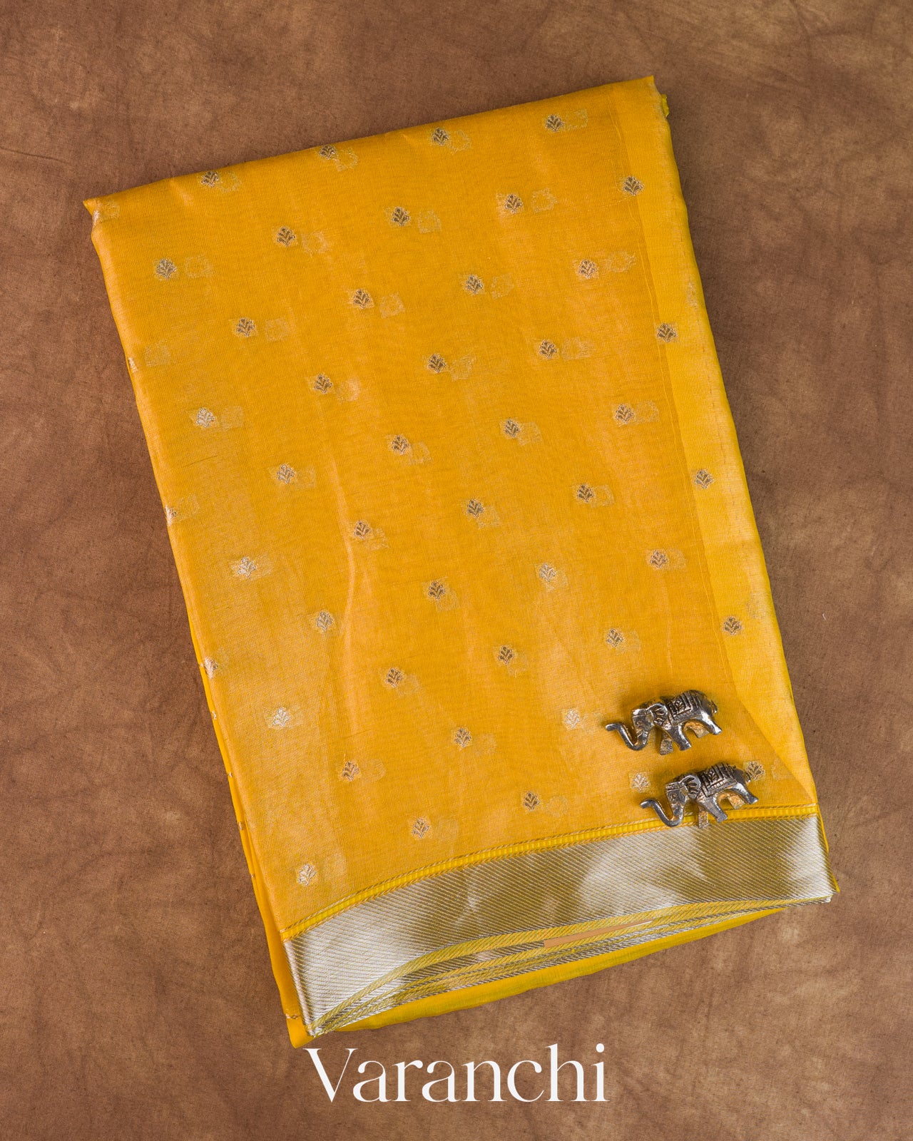 Bright Yellow Tissue Pure Kora Silk Saree