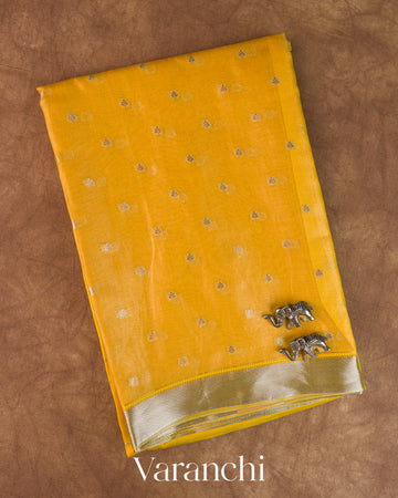 Bright Yellow Tissue Pure Kora Silk Saree