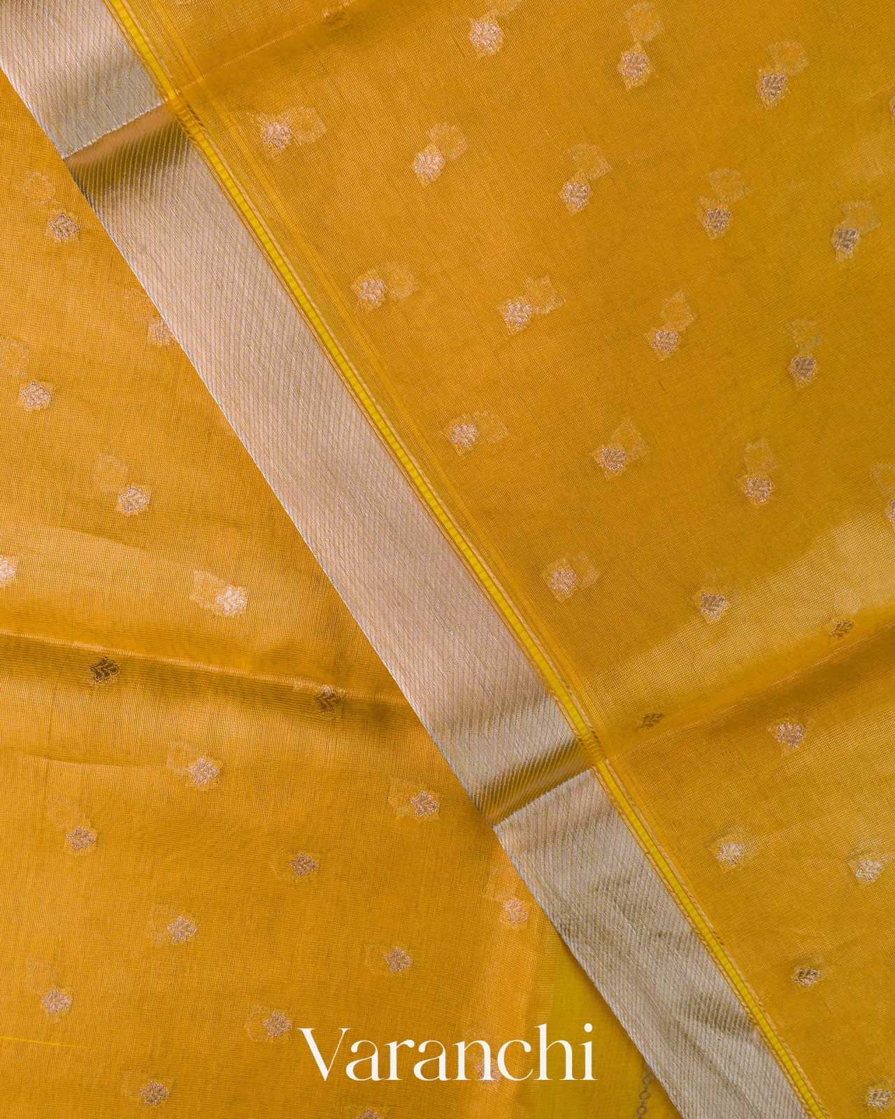 Bright Yellow Tissue Pure Kora Silk Saree