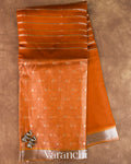 Burnt Orange Tissue Pure Kora Silk Saree