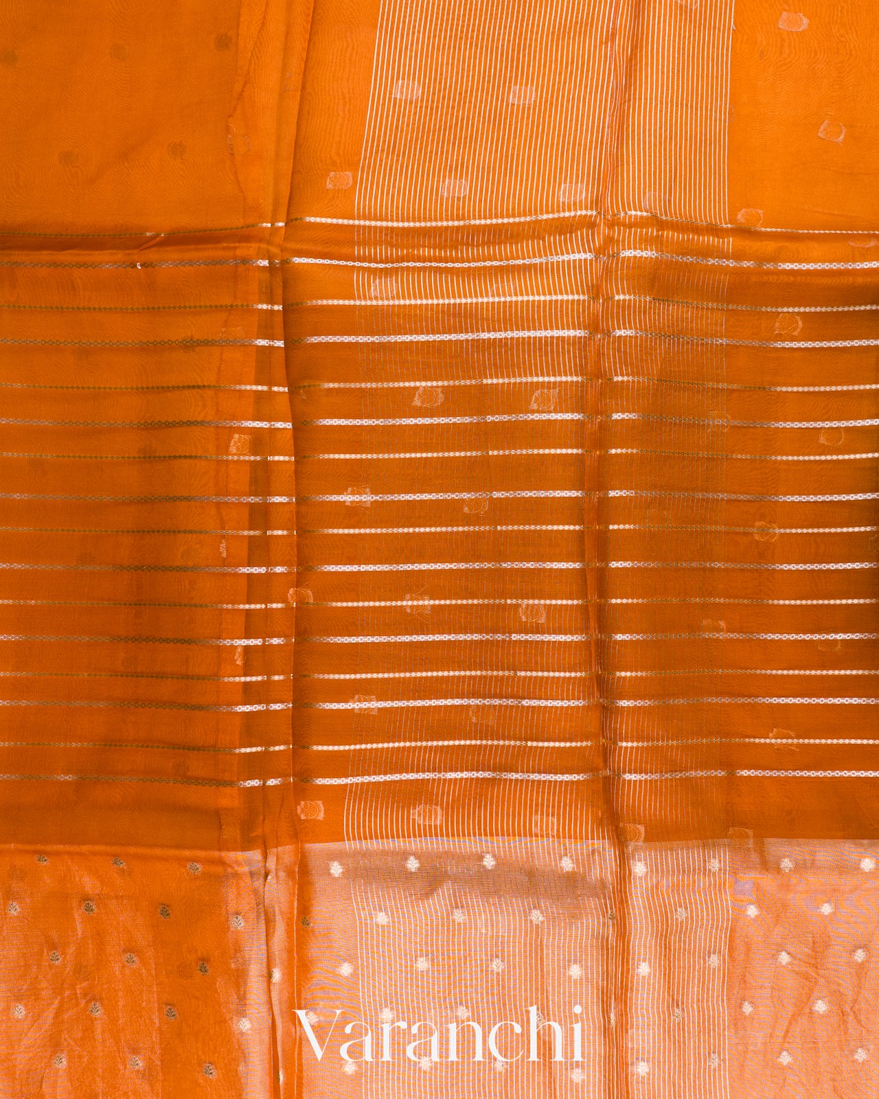 Burnt Orange Tissue Pure Kora Silk Saree
