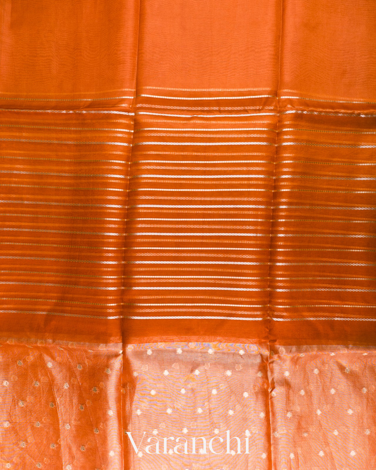 Burnt Orange Tissue Pure Kora Silk Saree
