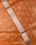 Burnt Orange Tissue Pure Kora Silk Saree