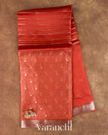 Burnt Red Tissue Pure Kora Silk Saree
